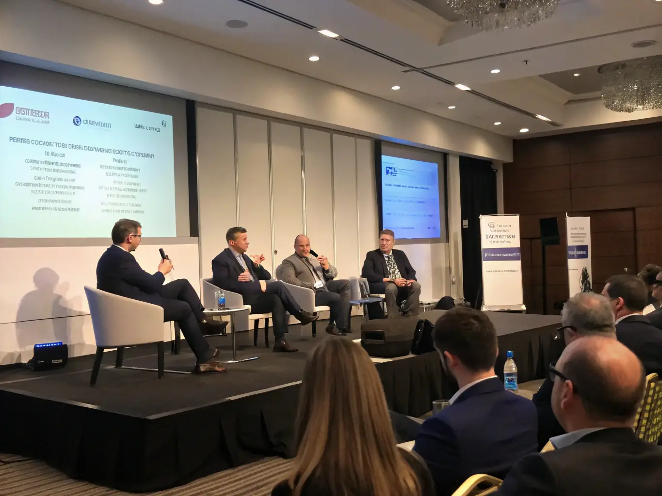 A panel discussion featuring experts discussing the future of food technology and its impact on the industry, set in Birmingham.